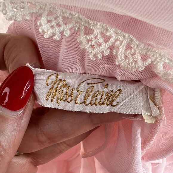 Miss Elaine Small Vtg Pastel Pink Chiffon Short Babydoll Pegnoir Sheer Negligee - Picture 7 of 11